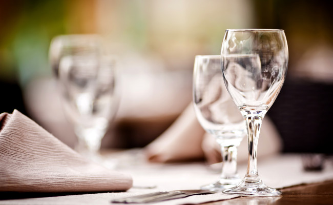 Empty glasses set in restaurant